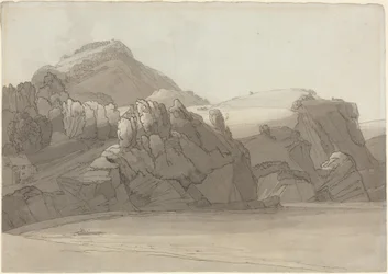 Uma costa rochosa em Coombmartin, Devon (baía de Combe Martin)