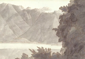 Cabeça do Lago de Genebra, caneta e tinta e lavagem no papel