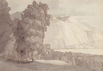 Paisagem (Lago de Genebra) (caneta e tinta e lavagem em papel)