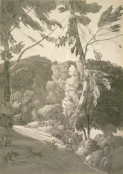 No.1091 Uma paisagem arborizada (uma cena no Indinowle) 1783 (lápis, caneta e tinta com a lavagem no papel)