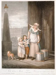 Leite abaixo Maids, placa 2 de &39;The Cries of London&39;, gravada por Luigi Schiavonetti (1765-1810), pub. por Colnaghi und Co., 1793 (gravura de stipple)