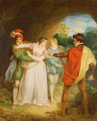 Valentine resgatando Silvia de Proteus, de "Os Dois Cavalheiros de Verona", de William Shakespeare