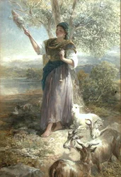 Um Goatherd espanhol (aguarela sobre papel)