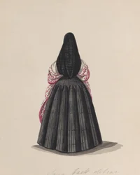 Uma mulher usando o saya visto por trás, de um grupo de desenhos retratando..., ca. 1848.