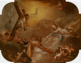 Santo Agostinho e a Virgem adorando Cristo Crucificado