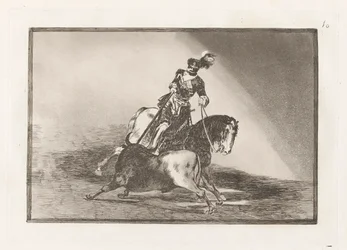 Carlos V. lanceando un toro en la plaza de Valladolid (Charles V Spearing a Bull in the Ring at Valladolid), Placa 10 de La tauromaquia