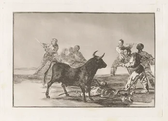 A ralé o touro com lanças, foices, banderillas e outras armas, placa 12 de La tauromaquia