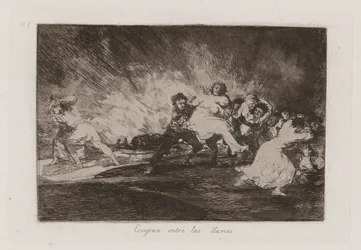 Escapan entre las llamas (Eles escapam através das chamas), Placa 41 de Los desastres de la guerra (Os Desastres da Guerra)