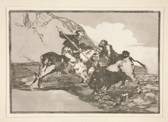 Como os antigos espanhóis caçavam os touros? cavalo no campo (A maneira como os antigos espanhóis caçavam touros a cavalo no campo aberto), pl. 1 da série Tourada