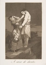Ilustração 12 de Los Caprichos: Caçando dentes A caza de dientes., 1799.