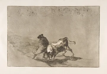 Ilustração 14 da Tauromaquia: O estudante muito habilidoso de Falces, embrulhado em sua capa ..., 1816.