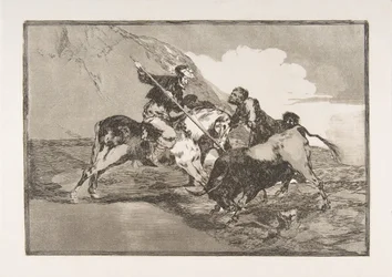 Ilustração 1 de The Tauromaquia: A maneira pela qual os espanhóis antigos caçavam touros na hor ..., 1816.