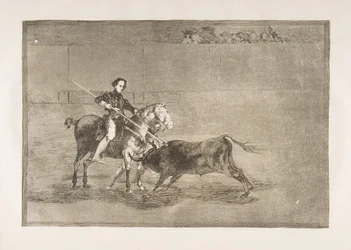 Ilustração 22 do Tauromaquia: coragem masculina do célebre Pajuelera em [o anel] em ..., 1816.