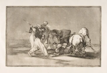 Prancha 3 da Tauromaquia: Os mouros estabeleceram-se em Espanha, abandonando as superstições dos..., 1816.