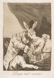 Ilustração 40 de Los Caprichos: De que mal ele morrerá De que mal morira, 1799.