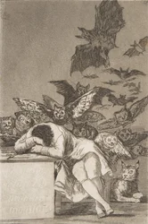 Prancha 43 de Los Caprichos: O sono da razão produz monstros, 1799, publicado 1908-12