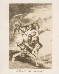 Ilustração 65 de Los Caprichos: Para onde vai a mãe Donde vá mamá, 1799.