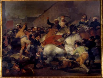 El dos de Mayo (2 de Maio) ou "A acusação dos mamelucos": revolta contra José Bonaparte (irmão de Napoleão I) em Madrid em 2/05/1808. Pintura de Francisco de Goya y Lucientes (1746-1828). 1814. Sol. 2,66x3,45 m Madrid. Museu do Prado.