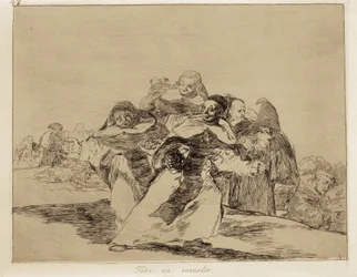 GOYA Y LUCIENTES, Francisco de (1746-1828). Tudo é topsy-turvy. 1810-1820. (17,6 x 22,2 cm). Placa 42 de "The Disasters of War". Etching. ESPANHA. MADRID (COMUNIDADE AUTÓNOMA). Madrid. Museu do Prado
