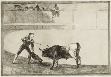 Pedro Romero mata o touro imobilizado. 1816. (25,1 x 35,9 cm). Pedro Romero (1754-1839). Toureador espanhol. Estampa 30 de «A Arte da Tauromaquia». Espanha. Madrid (Comunidade Autónoma). Madrid. Biblioteca Nacional
