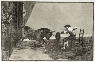 A ousadia de Martincho (provavelmente Antonio Ebassum) na arena de Saragoça. 1816. (24,9 x 35,7 cm). Estampa 18 de «A Arte da Tauromaquia». Espanha. Madrid (Comunidade Autónoma). Madrid. Biblioteca Nacional