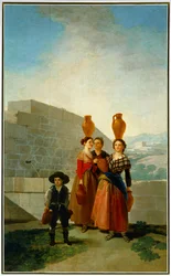 Raparigas carregando jarros de água ... (pintura sobre tela)
