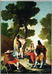 La maja y los Embozados - a maja e os homens de capa, desenho para tapeçaria 40-06-09/42 ... (pintura sobre tela)