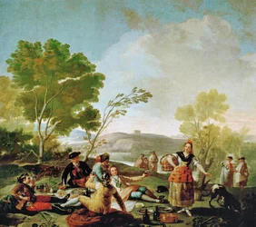 Piquenique nas margens do Manzanares, desenho animado para uma tapeçaria (pintura sobre tela)