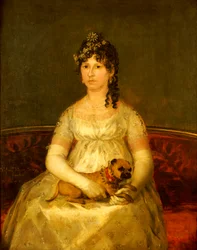Retrato de Dona Francisca Vicenta Chollet e Caballero, sentada, três quartos, com um cão de colo, 1806