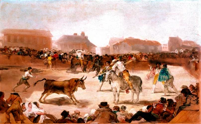 Temas sociais da Academia de San Fernando: "Corrida em uma aldeia" Pintura de Francisco Goya y Lucientes (1746-1828) 1812-1814 Dim. 45x72 cm Madrid, Academia de San Fernando