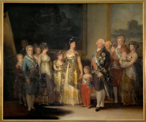 O rei espanhol Carlos IV e a sua família, a rainha Luísa e os seus filhos (pintura sobre tela)
