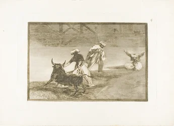 Eles jogam outro com a capa em um recinto, placa quatro de The Art of Bullfighting