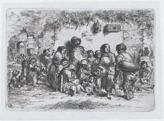 Placa 11: um grupo de pessoas ao ar livre, da série de costumes e passatempos dos espanhóis..., 1850.