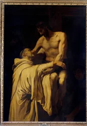 Cristo tomando São Bernardo de Clairvaux (São Bernardo de Chiaravalle) (1090-1153) nos braços Pintura de Francisco Ribalta (1565-1628) 1621 Sol. 1,58x1,13 m Madrid, Musee du Prado