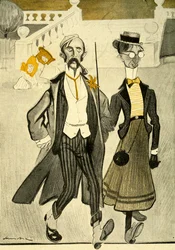Um casal inglês na França sendo ridicularizado por seu estranho senso de moda, 1903