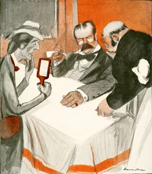Um casal Inglês lutando com o menu em um restaurante francês, 1903