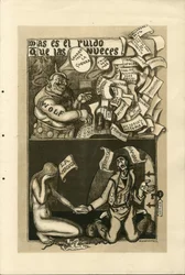 Ilustração de Francisco Sancha Lengo (1874-1936) - Folha voadora, cerca de 1915 - Guerra de 14-18, Agência Wolff, Língua Espanhola, Imprensa Estrangeira