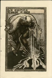 Ilustração de Francisco Sancha Lengo (1874-1936) - Folha voadora, cerca de 1915 - Guerra de 14-18, Alemanha Prússia, Prata, Belligerantes e símbolos, língua espanhola, Imprensa estrangeira