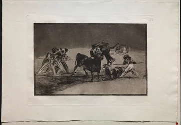 Touradas: os mouros usam burros como barreira para se defenderem do touro..., 1876.
