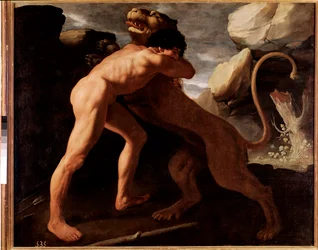 Hércules e o leão de Nemee, detalhe (óleo sobre tela