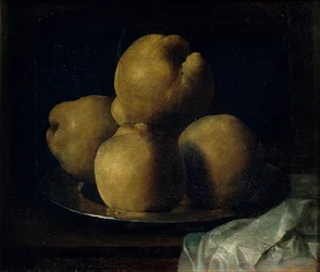 Nature morte aux coings - Natureza Morta com Prato de Quince - Zurbaran, Francisco, de (1598-1664) - Entre 1633 e 1664 - Óleo sobre tela - 35x40,5 - Museu Nacional d