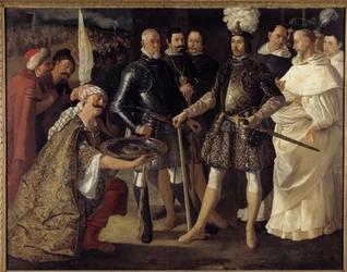 Reconquista: «A rendição de Sevilha a Fernando III, rei de Castela e Leão». Os mouros entregaram as chaves da cidade ao rei de Castela em 22/12/1248. Pintura de Francisco de Zurbarán (1598-1664), 1634. 157,5 x 208,2 cm. Coleção particular