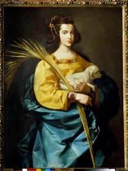 Representação de Santa Agnes Pintura de Francisco de Zurbaran (1598-1664) (ec.esp.) Coleção Privee do século XVII.