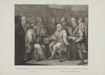 Casimir I, o Restaurador, encontro do imperador Henrique III por Smuglewicz, Franciszek (1745-1807). Litografia, Fim do século XVIII. Colecção Privada