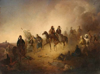 Markos Botzaris (Botsaris) (vers 1788-1823) na Batalha de Karpenisi, na noite de 8 de agosto