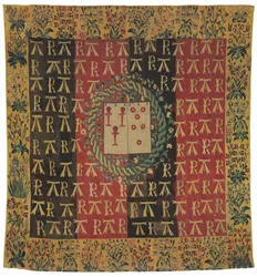 Tapeçaria de mille-fleurs de arsenal representando os braços de Robert Chabot e Antoinette d "Illiers, c.1503