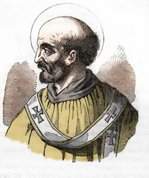 Antiguidade: representação do Papa Sixtus II (Sixtus ou Sisto) (258) Desenho de "Misteri del Vaticano" de Franco Mistrali