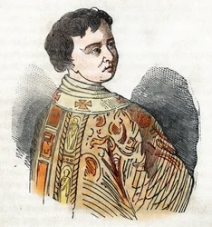 Idade Média: representação do Papa Bento IX (Benedetto, Benedito ou Benedictus) (1032-1044) Desenho de "Misteri del Vaticano" de Franco Mistrali
