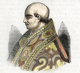 Idade Média: representação do Papa Urbano IV (Urbanus ou Urbanus ou Urbano) (1261-1264) Desenho de "Misteri del Vaticano" de Franco Mistrali