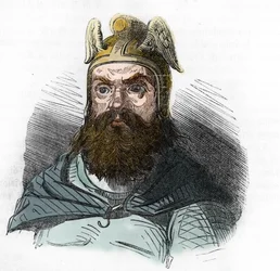 Retrato de Átila (395-453) Rei dos Hunos - desenho de "I misteri del vaticano" de Franco Mistrali 1843